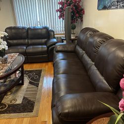 Brown Leather reclining sofa