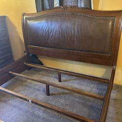 Cal King Solid Wood & Leather Bed Frame 