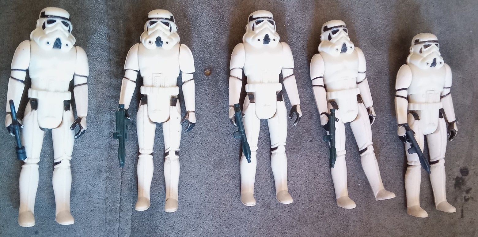 5 Complete- Star Wars Vintage 1977 Imperial Stormtrooper 3.75” China Raised Bar Wide Mouth