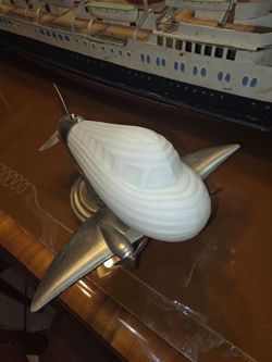 Art Deco Style Airplane Lamp Stainless Steel Finish Frosted Glass - Works