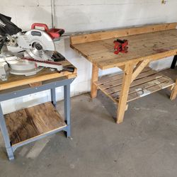 Miter Saw, Work Benches w/Vice
