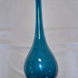 Vintage Blue Tall Glass Vase