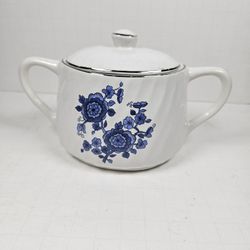 Vintage Royal Blue Ironstone Wedgwood & Co LTD Sugar Bowl w Lid Made in England