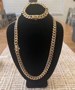 12mm Gold Cuban Link Set 24” Necklace And 8.5” Bracelet 14k Gold Plated