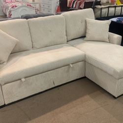 Small Cream Sectional With Storage Chaise