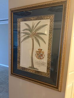 Framed Palm Tree Botanical Print with Royal Crest