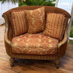 Made In Italy French Provincial Settee Large Bronze Chenille Armchair