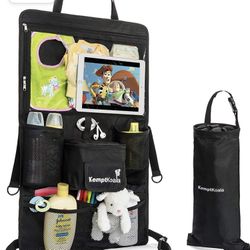KemptKoala Ultimate Car Backseat Organizer w/Touch Screen Friendly 17” Tablet Pocket & Cup Holder – #1 Guaranteed Back Seat Car Organizer for Kids w/H