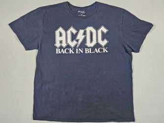 AC/DC Men Black Cotton Back In Black Graphic Tee XL Distressed