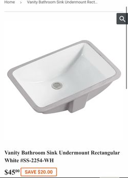NEW White Porcelain Undermount Bathroom Sink – No Overflow – $40 Each