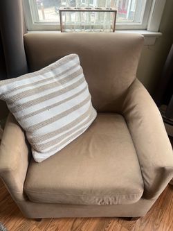 Pair of Beige Upholstered Accent Chairs