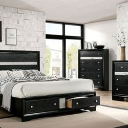 Brand New Black 4pc Queen Bedroom Set (Available In Eastern King)