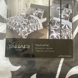 New tahari king duvet set gray & white 