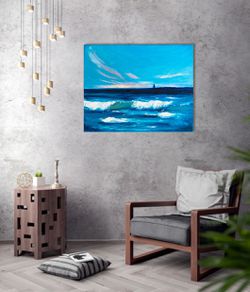 Abstract Seascape Painting Original Oil Artwork Florida Canvas Art 16 by 20 in