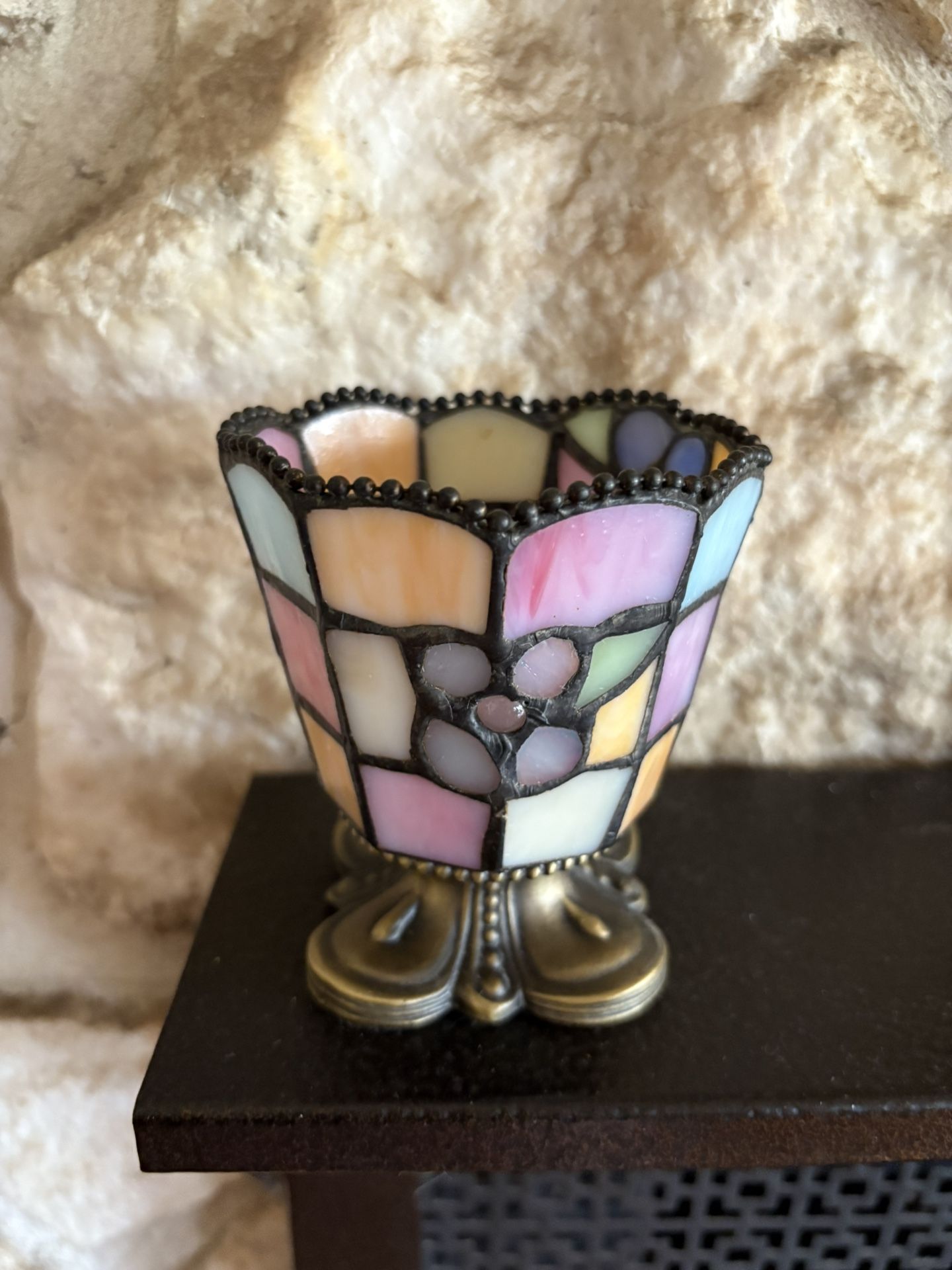 Vintage Partylite Hydrangea Mosaic Votive Tea Light Candle Holder