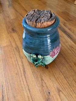 Ceramic Cookie Jar - Frogs on Lily PadHandmade OOAK - Blue Green