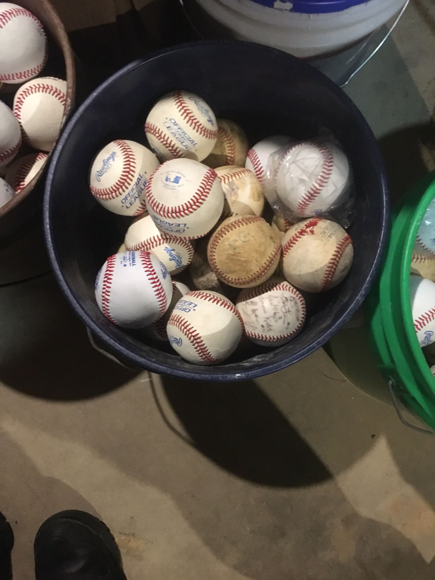 baseball bucket . Last one. practice balls some new balls