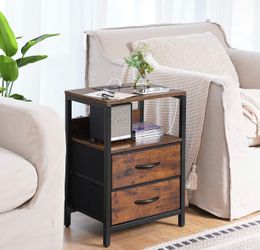 Bedside Table Nightstand with Outlets and USB Ports