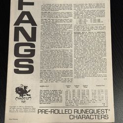 Fangs - RPG Chaosium Pre-Rolled Runequest characters by David Forthoffer