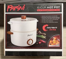 PARINI ELECTRIC NON - STICK 6 - CUP HOT POT WITH REMOVABLE STEAM TRAY BRAND NEW!!!