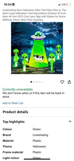 5pcs Halloween Alien Yard Sign Glow in The Dark Large Halloween Yard Decorations Outdoor 20 Inch Alien 40 Inch UFO Cow Lawn Sign with Stakes for Home 