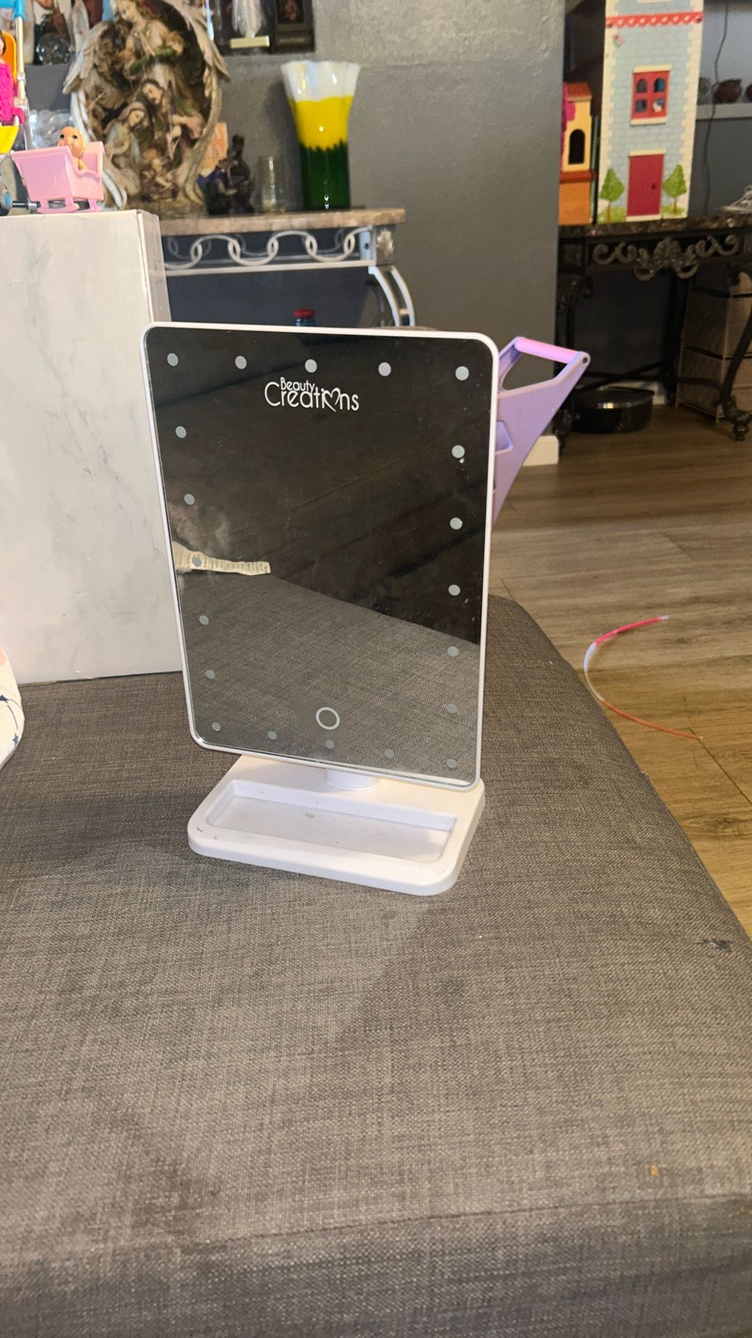 A mirror that lights up with batteries