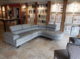Grey Leather Sectional - Modern Style
