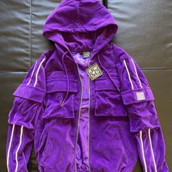 RARE SOLD OUT Hollywood Hunna 3M Tech Reflective Multi Cargo  Jacket  •NEW •Mens : Small  •purple  