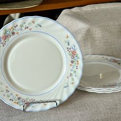 Arcopal France Victoria Salad Plates: Milk Glass Floral, Scalloped Edge - set of 4