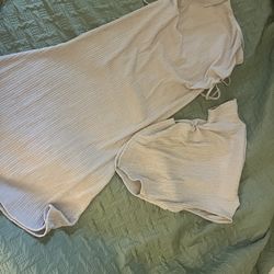 Woman’s Solid Hem Crop Top & Drawstring Mermaid Skirt Set