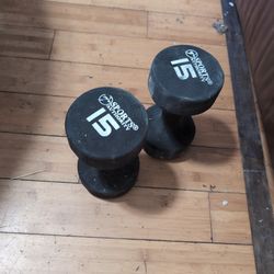 Sports Authority 15 Lbs Pair Coated Dumbbells Thick  Ergo Grip 30 Lbs Total 