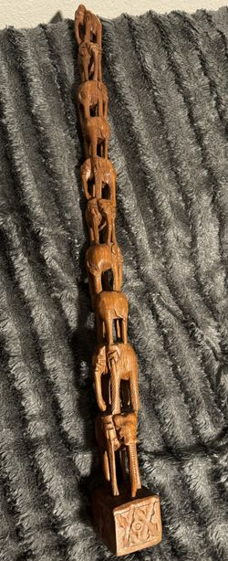Solid Wood Elephant Totem Pole 