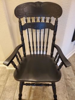 Pair of Vintage Black Wood Dining Chairs (1 Arm & 1 Side Chair)