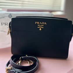 Prada Black Saffiano Leather Esplanade Crossbody Bag