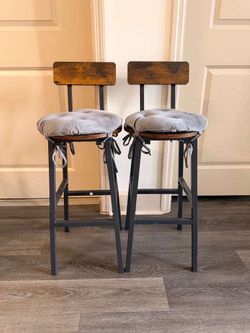 Set of 2 Rustic Bar Stools + Cushions