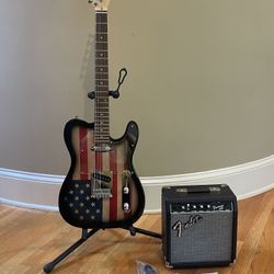 New American Flag Telecaster Guitar and Fender 10watt Amp 