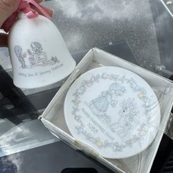 Vintage Precious Moments Merry Christmas Deer Mini Plate/Stand 1988