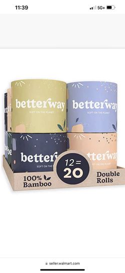 Betterway Bamboo Toilet Paper 3 PLY - Eco Friendly, Sustainable Toilet Tissue - 12 Double Rolls & 360 Sheets Per Roll - Septic Safe - Organic, Plastic