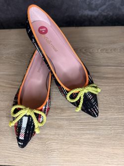 Cute Pretty Ballerinas Multicolor Plaid Flats with Lime Bow