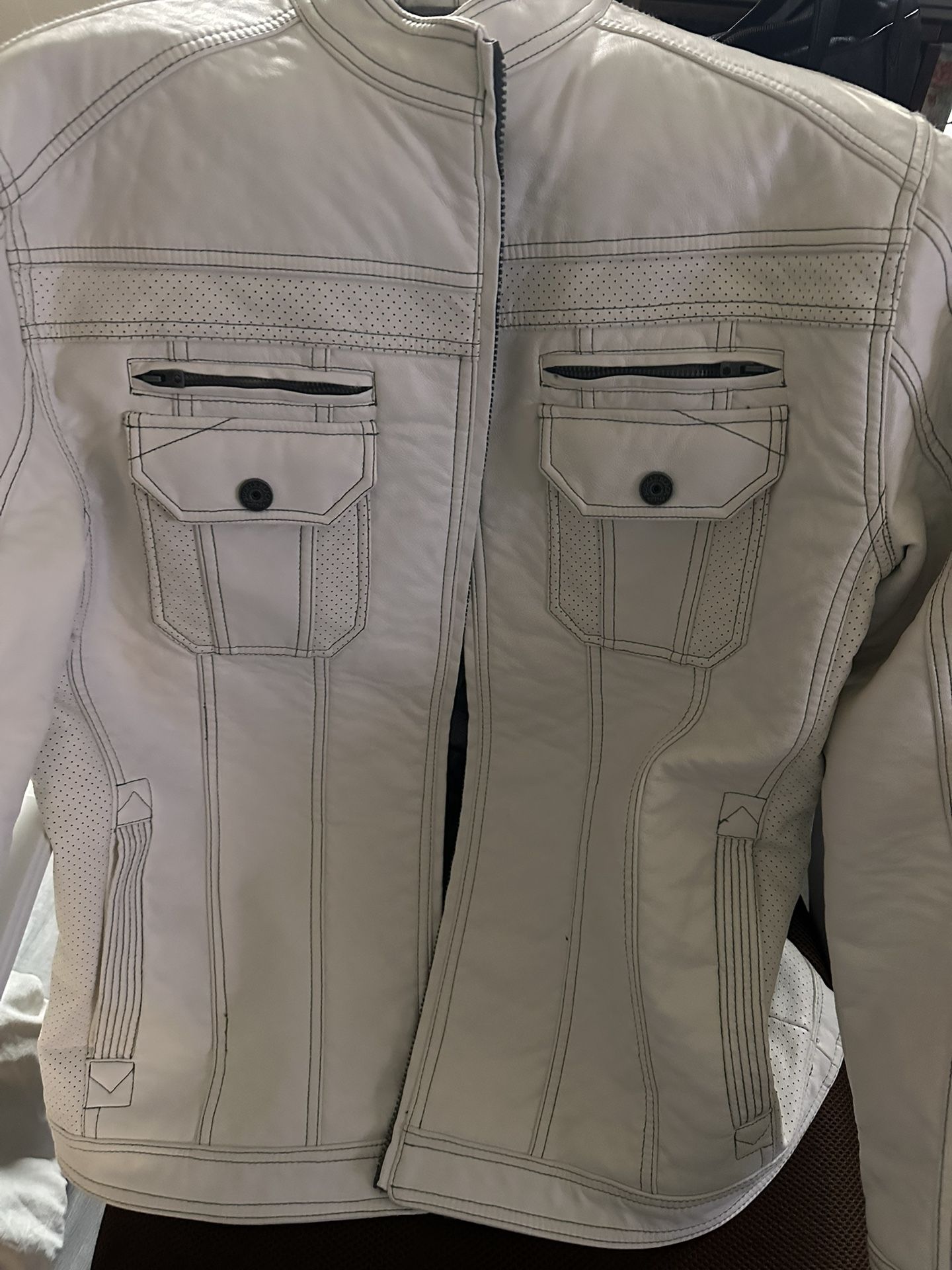 White Faux Leather Hooded Jacket