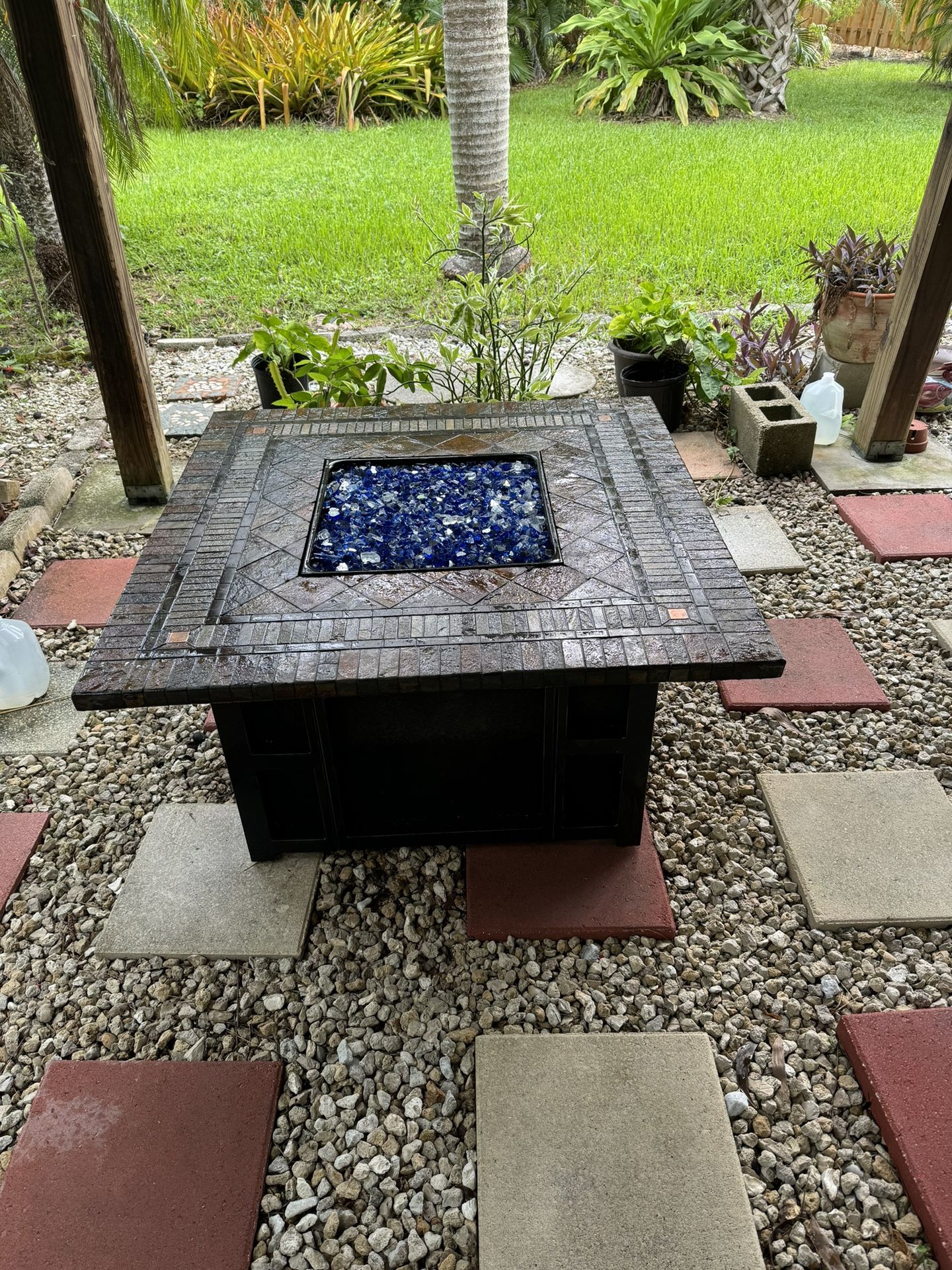 48” Tiled Table Propane Fire pit w/Blue Dragon Glass!