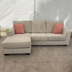 Living Spaces Gray-Beige Marcos Sectional Sofa Couch - 🚚 DELIVERY AVAILABLE // ONLY $50 DOWN 💸