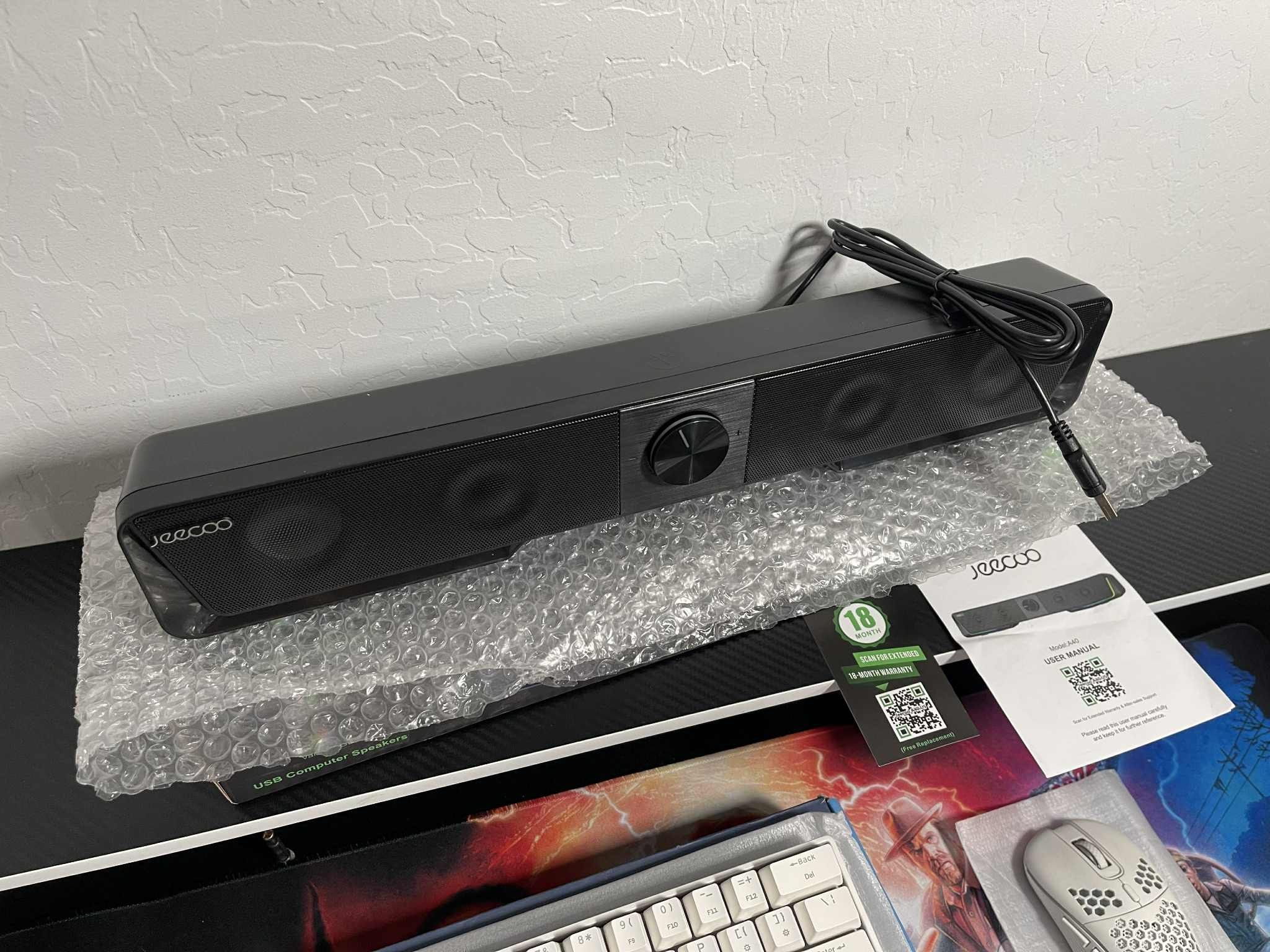 New Jeecoo A40 Bluetooth Computer Speakers with Clear Sound, USB Plug & Play PC Speakers with LED Light, Computer Sound Bar with Switch Button for Des