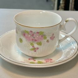 Vintage Milyang China Tea Cup & Saucer New Born Pattern Pink Flowers