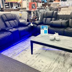 Gorgeous Black Power Reclining Sofa&Loveseat With LED Lighting On Sale $1699