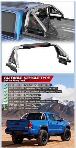 SYHVU Stainless Steel Roll Bar for Truck, Adjustable Truck Bed Sport Bar Chase Rack for Full-Size Pickups, Compatible with Ford F-150, Chevy Silverado