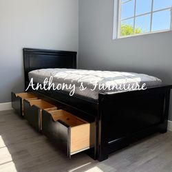Twin bed and mattress with drawers