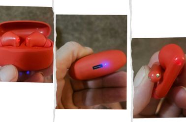Red Wireless Earbuds with Charging Case