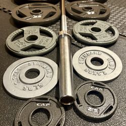 Full Set of Olympic Plates with Brand NEW 7 ft Steel Barbell with Cooper Bearings [ Plates from 45s to 2.5s] Brute: 287 #