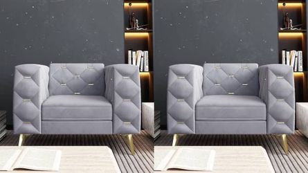 Set of 2 Chesterfield Chair, Velvet Upholstered Couch with Square Arms and Tufted Back, Mid-Century Modern Sofa Couch with Metal Buckle Decor and Meta
